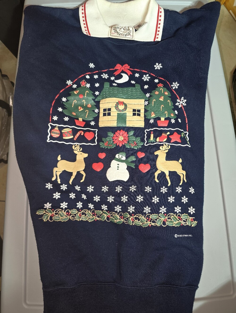 Vintage Erika Christmas Sweater Navy Blue Womens Size Medium